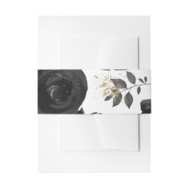 Black Gold Floral Glam Leaves Wedding Uitnodigingen Wikkel