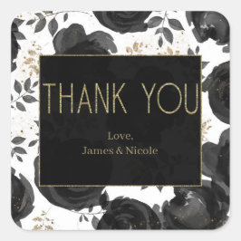 Black Gold Floral Glam Leaves Wedding Vierkante Sticker