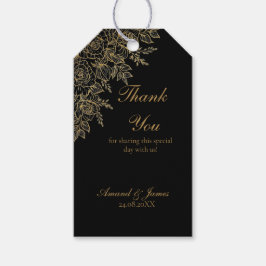 Black Gold Floral Glam Wedding Favor Thank You Tag Cadeaulabel