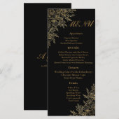 Black Gold Floral Glam Wedding Reception Menu Card (Voorkant / Achterkant)