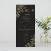 Black Gold Floral Glam Wedding Reception Menu Card (Staand voorkant)