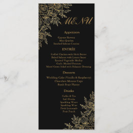 Black Gold Floral Glam Wedding Reception Menu Card