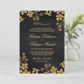 Black Gold Floral Islamic Muslim Wedding Kaart (Staand voorkant)