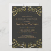 Black & Gold Floral Lace 2 Vrijgezellenfeest Invit Kaart (Voorkant)