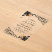 Black Gold Floral Lace Muslim Wedding Acryl Uitnodigingen (Laagn)