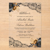 Black Gold Floral Lace Muslim Wedding Acryl Uitnodigingen (Voorkant)