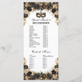 Black Gold Floral Masquerade Mask Quinceañera  Programmakaart (Achterkant)