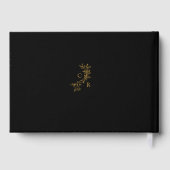 Black/Gold Floral Monogram Calligraphy Wedding Gastenboek (Achterkant)