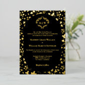 Black & Gold Floral Monogram Elegant Luxe wedding Folie Uitnodiging (Staand Voorkant)