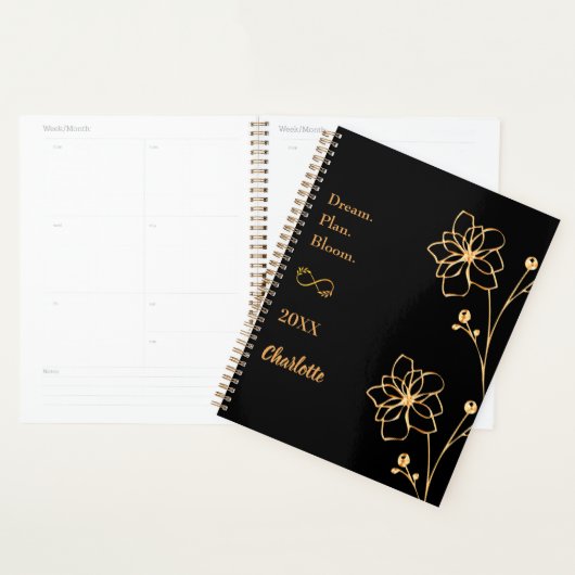 Black gold floral motivational quote 2026 planner (Display)