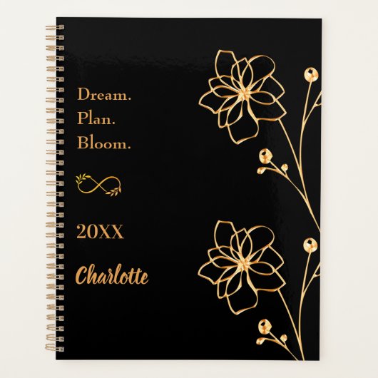 Black gold floral motivational quote 2026 planner (Voorkant)