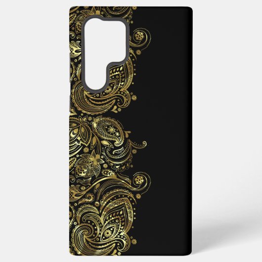 Black & Gold Floral Paisley Lace Samsung Galaxy Hoesje (Achterkant)