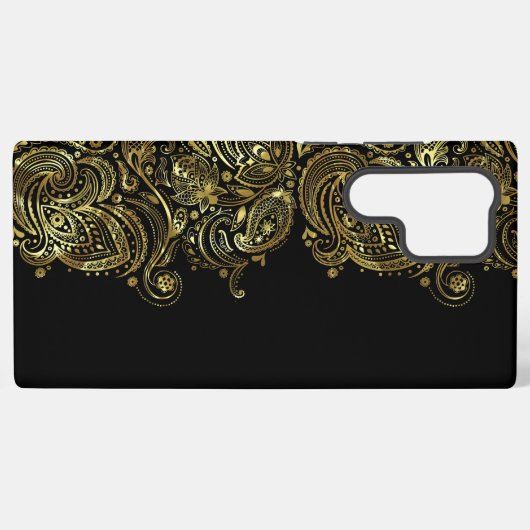 Black & Gold Floral Paisley Lace Samsung Galaxy Hoesje (Achterkant horizontaal)