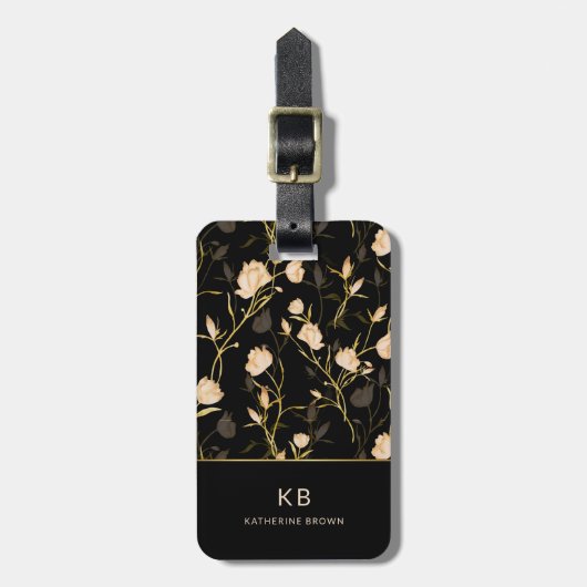 Black Gold Floral Pattern Trendy Stylish Bagagelabel (Voorkant verticaal)