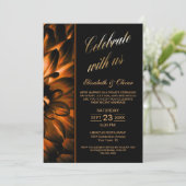 Black Gold Floral Photo Weduwen Reception Kaart (Staand voorkant)