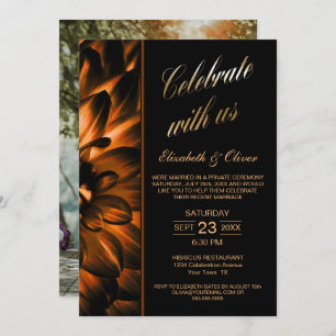 Black Gold Floral Photo Weduwen Reception Kaart