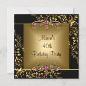 Black Gold Floral Pink 40e verjaardag Kaart (Voorkant)
