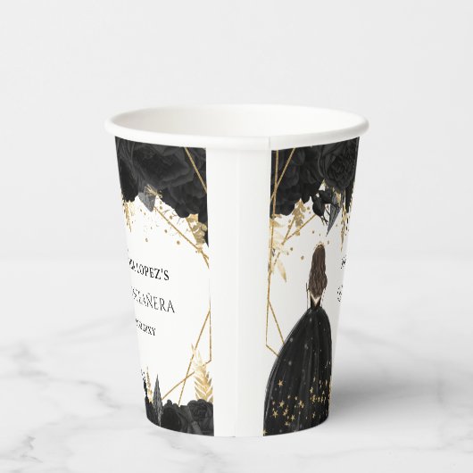 Black Gold Floral Princess Quinceanera Papieren Bekers (Rechts)
