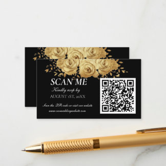 Black Gold Floral Rose Classic Wedding RSVP  Informatiekaartje