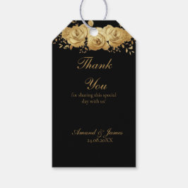 Black Gold Floral Rose Glam Wedding Favor Tags Cadeaulabel
