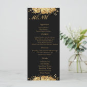 Black Gold Floral Rose Glam Wedding Reception Menu (Staand voorkant)