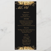 Black Gold Floral Rose Glam Wedding Reception Menu (Voorkant)