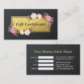 Black Gold Floral Salon Boutique Gift Certificate Kortingskaartje (Voorkant / Achterkant)