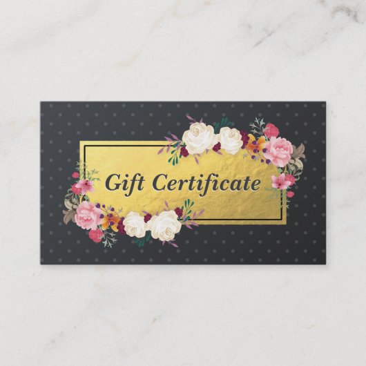 Black Gold Floral Salon Boutique Gift Certificate Kortingskaartje (Voorkant)