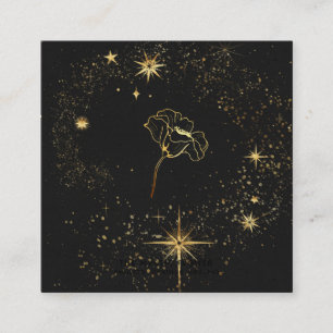 *~* Black Gold Floral Stars Mystic Flower Vierkante Visitekaartje