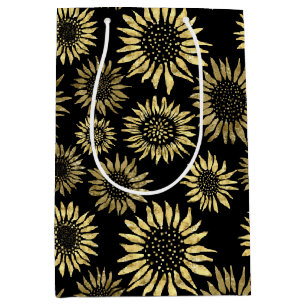 Black Gold Floral Sunflower Medium Cadeauzakje