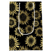 Black Gold Floral Sunflower Medium Cadeauzakje (Achterkant)