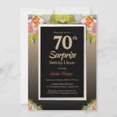 Black Gold Floral Surprise 70th Birthday Dinner Kaart (Voorkant)