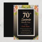 Black Gold Floral Surprise 70th Birthday Party Kaart (Voorkant / Achterkant)