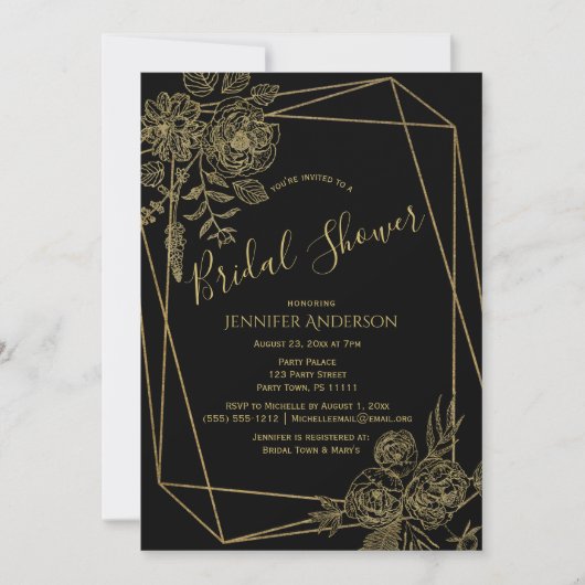 Black Gold Floral Vrijgezellenfeest Kaart (Voorkant)