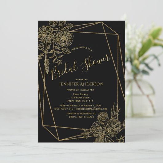 Black Gold Floral Vrijgezellenfeest Kaart (Staand voorkant)