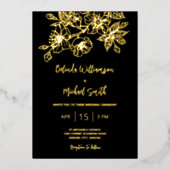 Black Gold Floral Wedding Folie Uitnodiging (Voorkant)