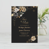 Black Gold Floral Wedding Save The Date (Staand voorkant)
