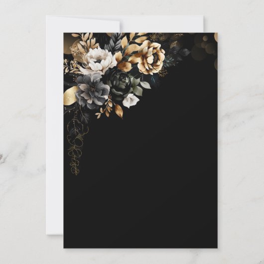 Black Gold Floral Wedding Save The Date (Achterkant)