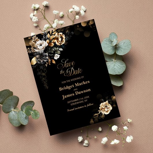 Black Gold Floral Wedding Save The Date