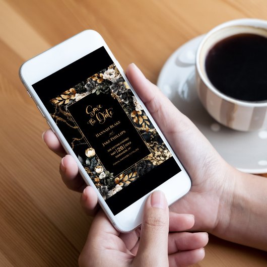 Black Gold Floral Wedding Save The Date