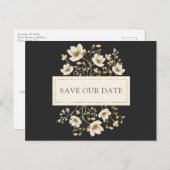Black Gold Floral Wedding Save the Date Briefkaart (Voorkant / Achterkant)