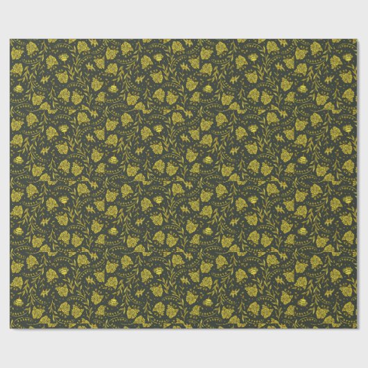 Black & Gold floral wrapping paper Cadeaupapier (Vlak)