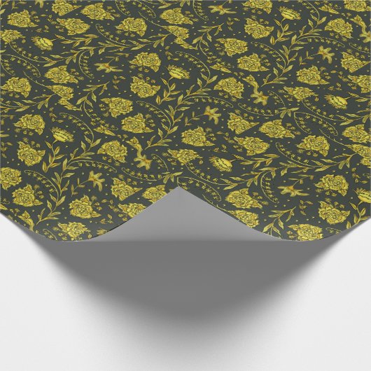 Black & Gold floral wrapping paper Cadeaupapier (Hoek)
