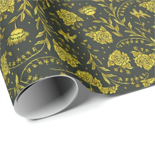 Black & Gold floral wrapping paper Cadeaupapier (Rol Hoek)