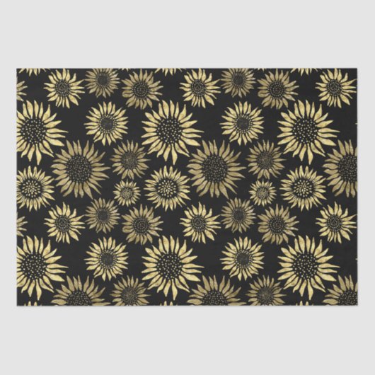 Black Gold Floral - Zonnebloempapier Tissuepapier (Voorkant)