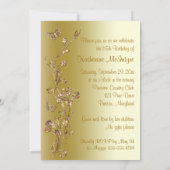 Black, Gold Flowers & Butterflies 65th Invitation Kaart (Achterkant)