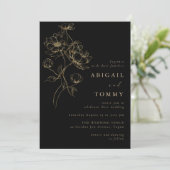 Black, Gold Flowers Classic Modern Wedding Kaart (Staand voorkant)