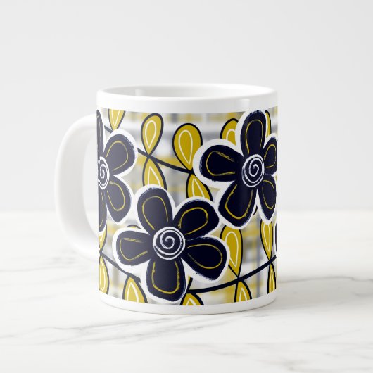 Black & Gold Flowers Jumbo Mok (Links)