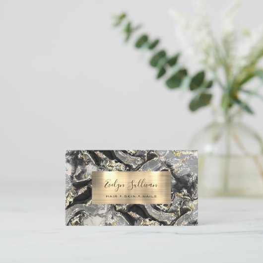 Black Gold Fluid Marble Visitekaartje (Staand voorkant)