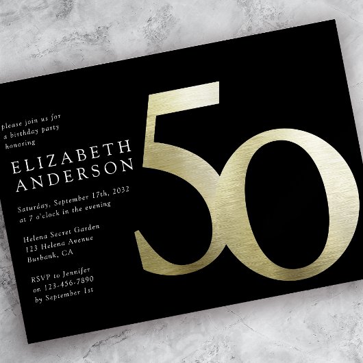 Black Gold Foil 50th Birthday Kaart